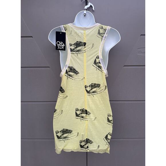 Chaser Yellow Tennis Shoes Sneakers Print Burnt Out Tank Top Small NEW W/ TAGS - Picture 5 of 7